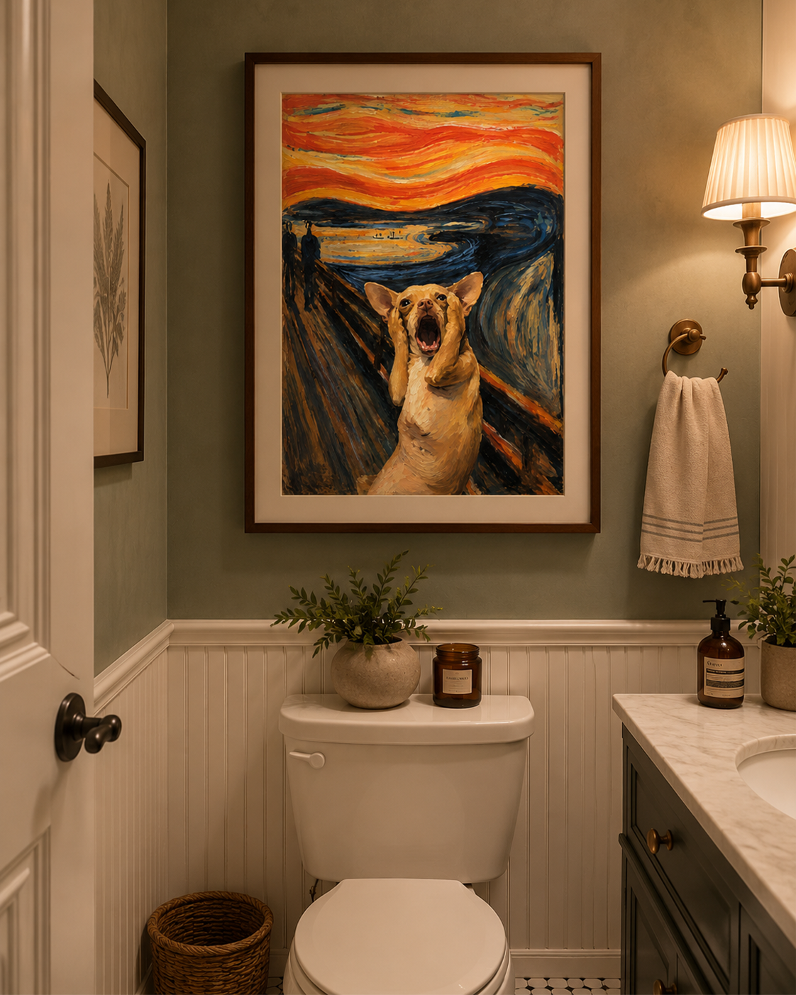 funny dog wall art, chihuahua meme print, meme bathroom decor, funny bathroom wall art, digital download print, viral meme artwork, acrylic dog painting, screaming chihuahua art, quirky wall decor, printable dog poster, funny powder room art, maximalist meme decor, internet meme wall art